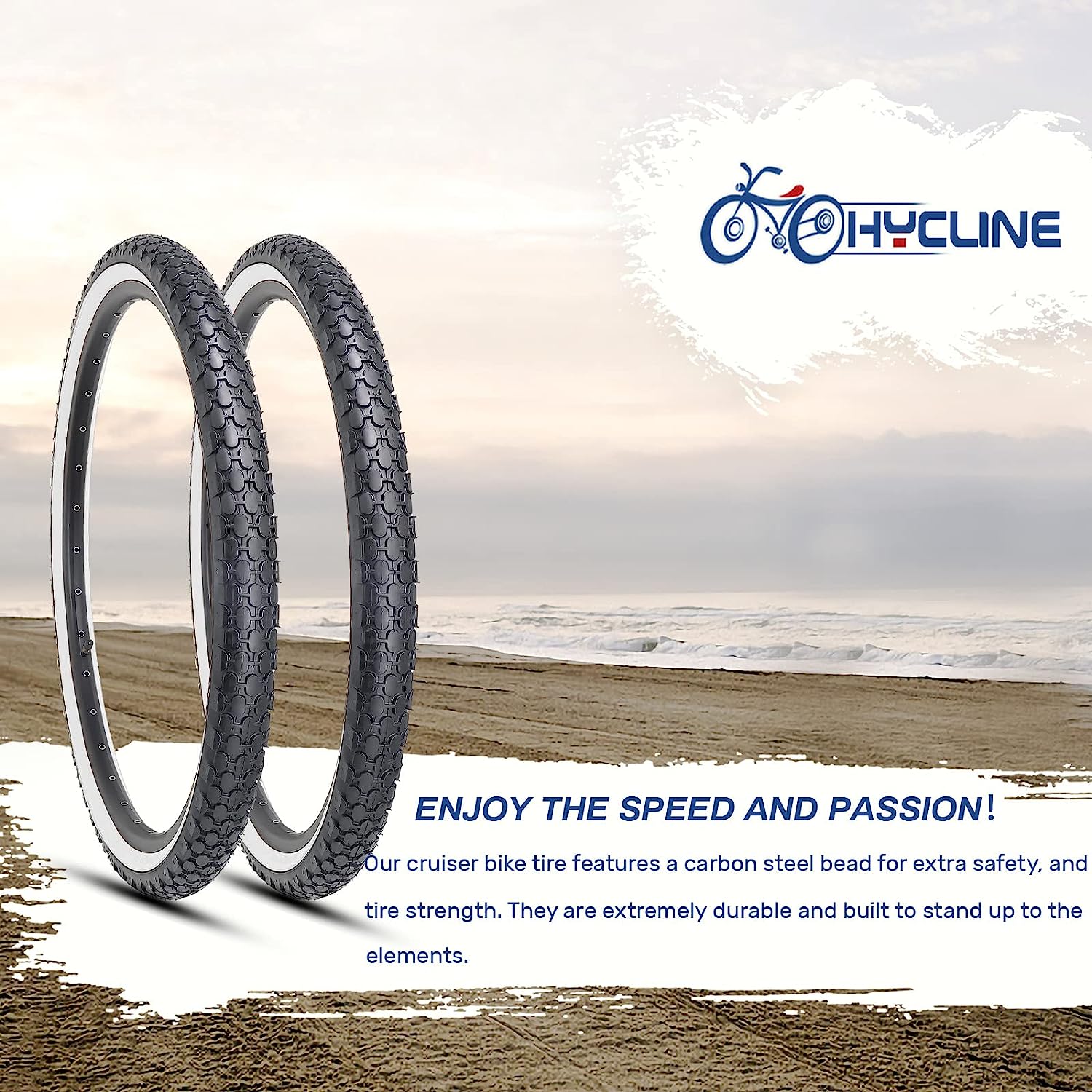 Hycline 2 Pack Bike Tire,24/26x2.125 Inch Folding Replacement Tire for Beach Cruiser Bicycle Black and white