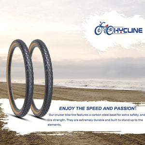 Hycline 2 Pack Bike Tire,24/26x2.125 Inch Folding Replacement Tire for Beach Cruiser Bicycle Brown