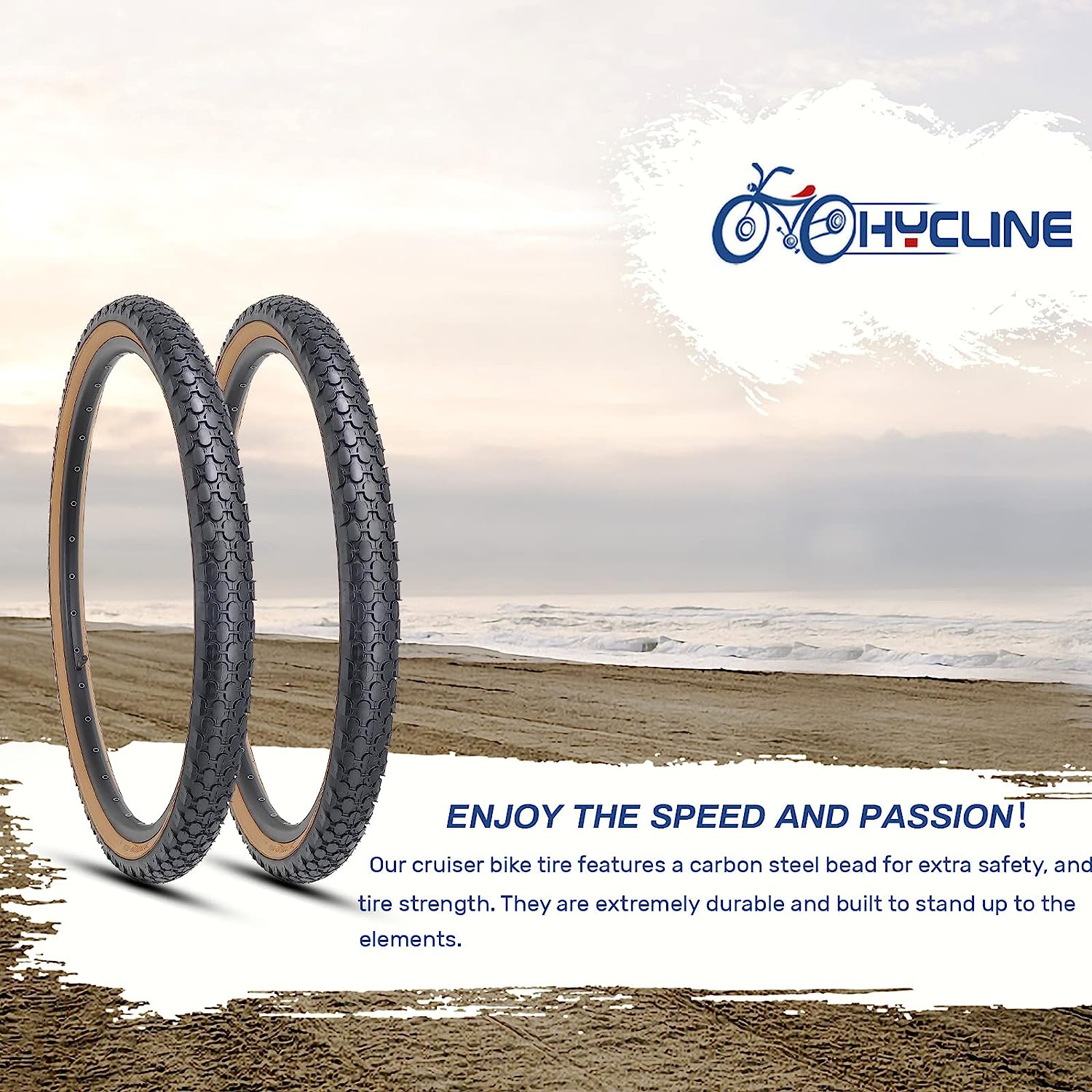 Hycline 2 Pack Bike Tire,24/26x2.125 Inch Folding Replacement Tire for Beach Cruiser Bicycle Brown